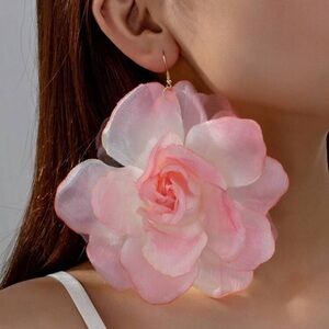 1 Pair Romantic Big Flower Floral Statement Earring For Women